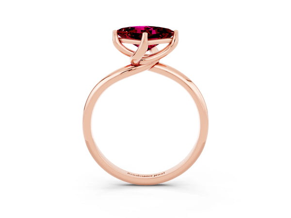 Rose gold Princess Cut Garnet Solitaire Engagement Ring with Four-Prong Setting and Classic Band