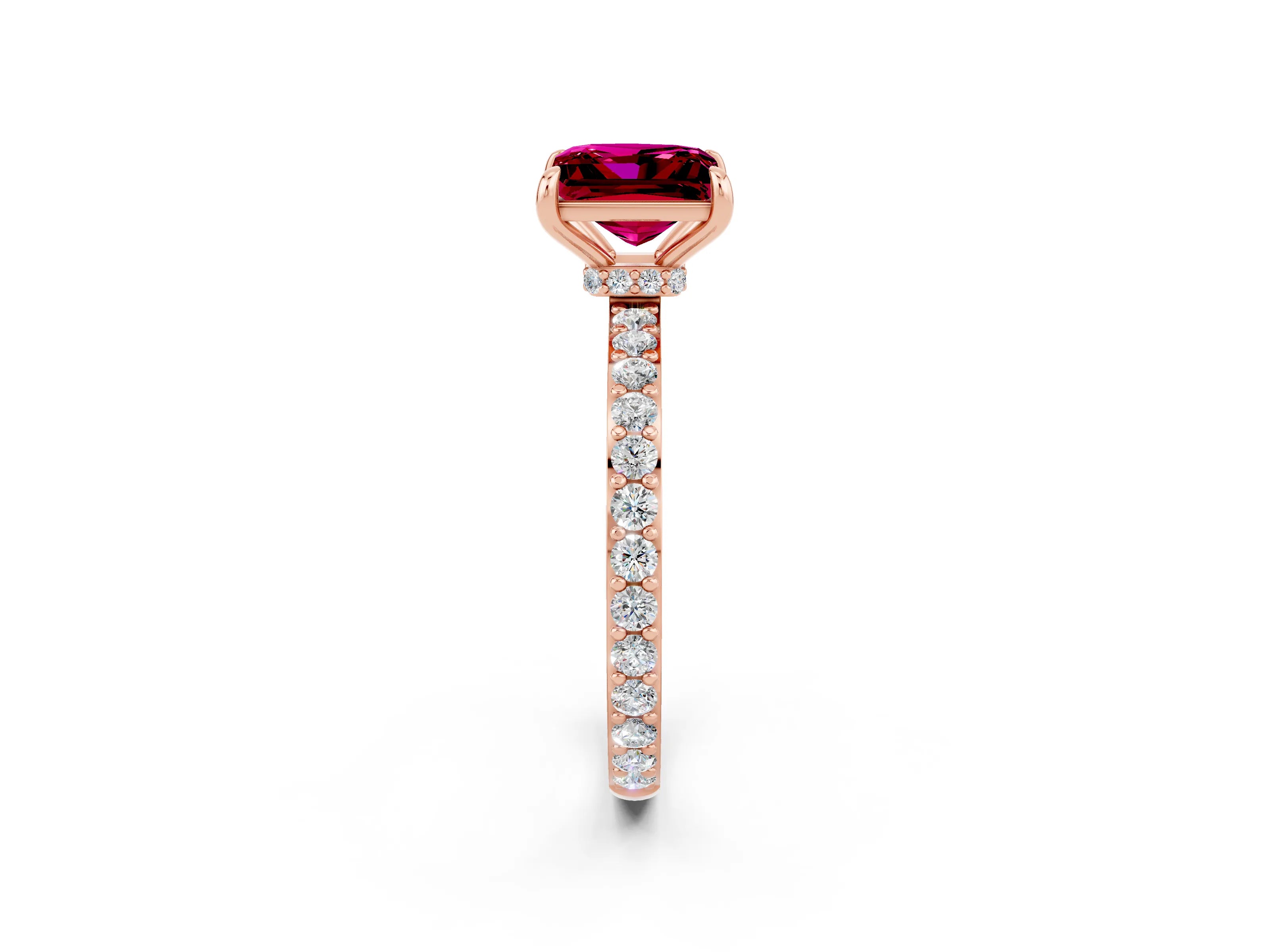 Rose gold Princess Cut Garnet Solitaire Engagement Ring with Pavé Band and Four-Prong Setting_2