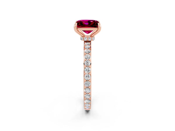 Rose gold Princess Cut Garnet Solitaire Engagement Ring with Pavé Band and Four-Prong Setting