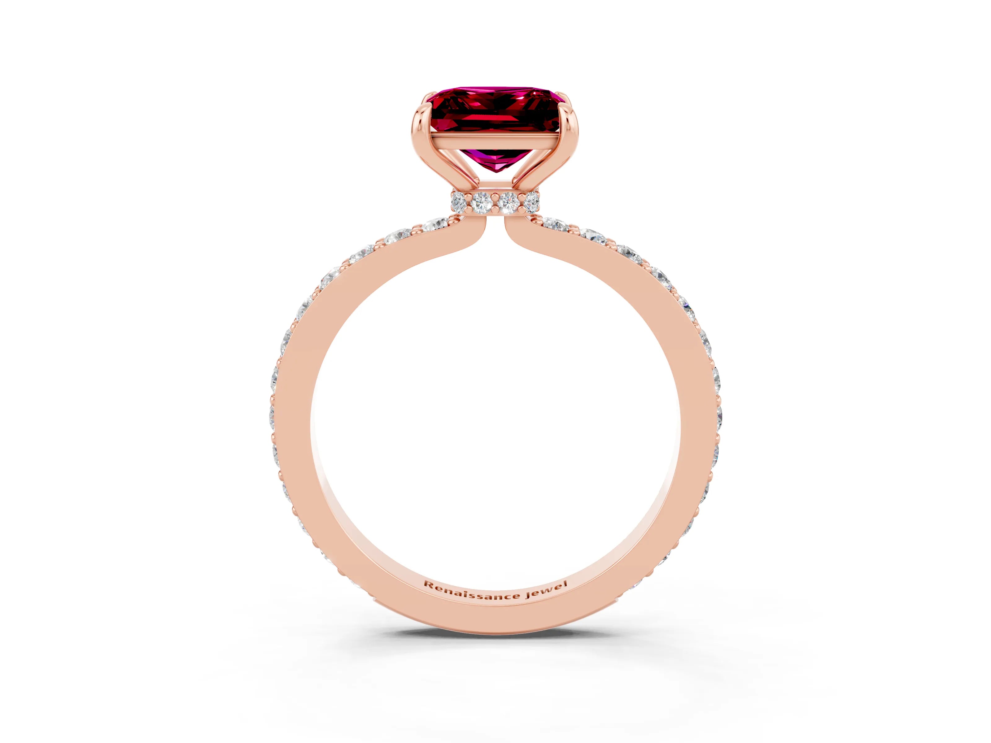 Rose gold Princess Cut Garnet Solitaire Engagement Ring with Pavé Band and Four-Prong Setting_3
