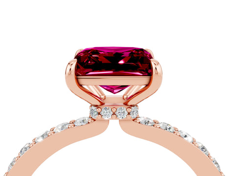 Rose gold Princess Cut Garnet Solitaire Engagement Ring with Pavé Band and Four-Prong Setting_4