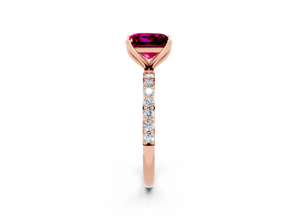 Rose gold Princess Cut Garnet Solitaire Engagement Ring with Round  Pavé Band and Prong Setting