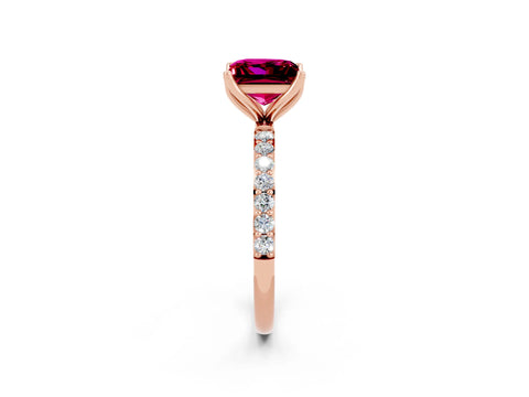 Rose gold Princess Cut Garnet Solitaire Engagement Ring with Pavé Band and Prong Setting_2
