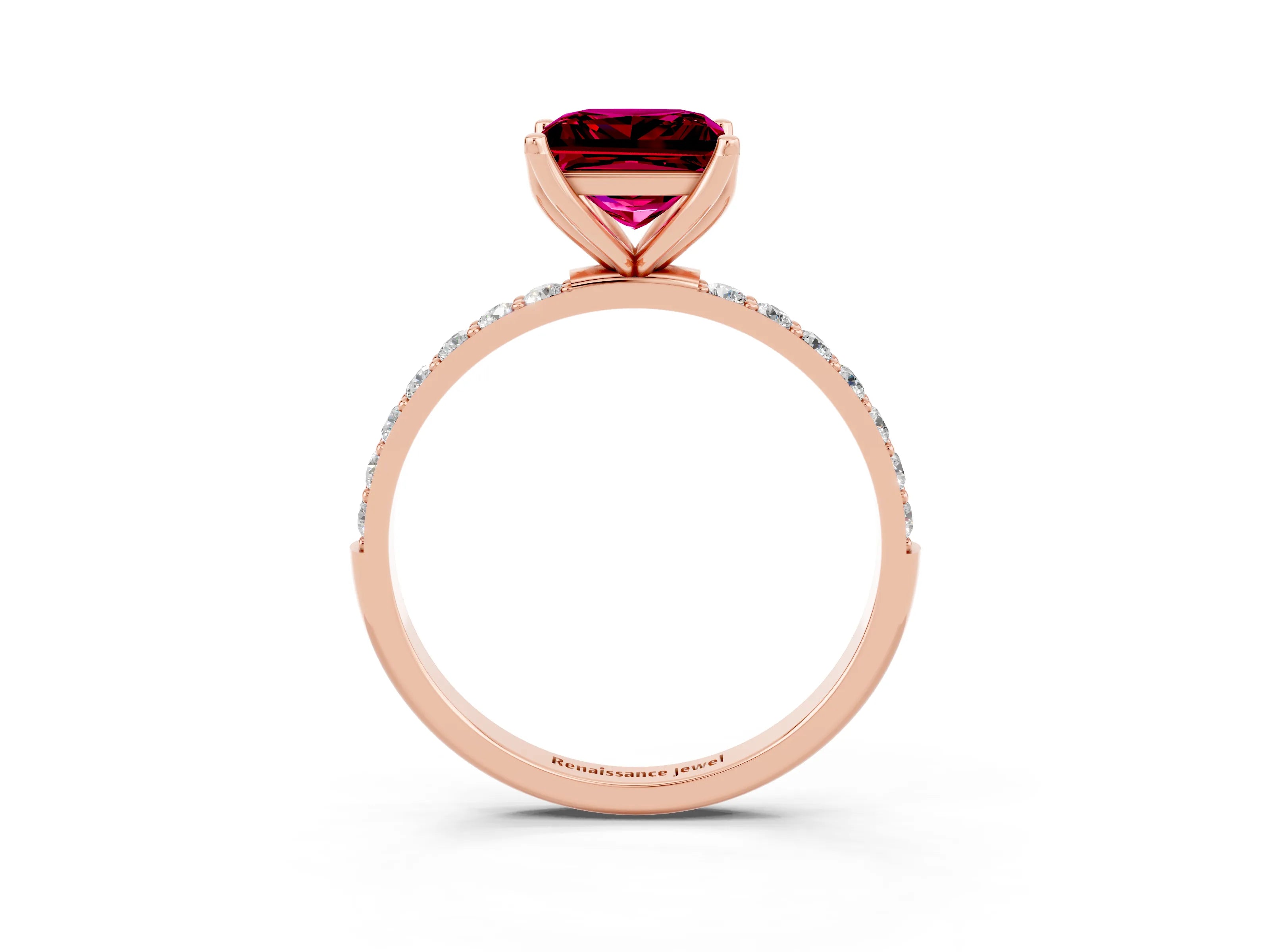 Rose gold Princess Cut Garnet Solitaire Engagement Ring with Pavé Band and Prong Setting_3