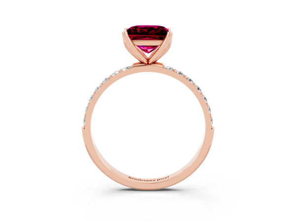 Rose gold Princess Cut Garnet Solitaire Engagement Ring with Round  Pavé Band and Prong Setting