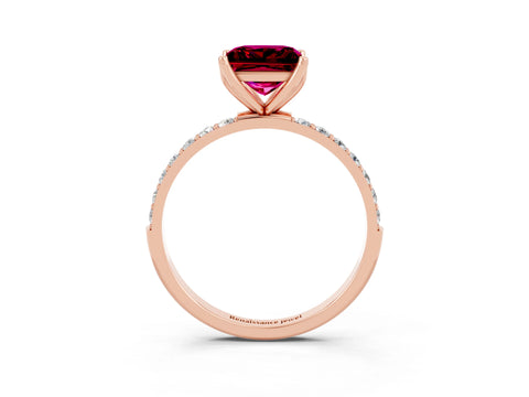 Rose gold Princess Cut Garnet Solitaire Engagement Ring with Pavé Band and Prong Setting_3