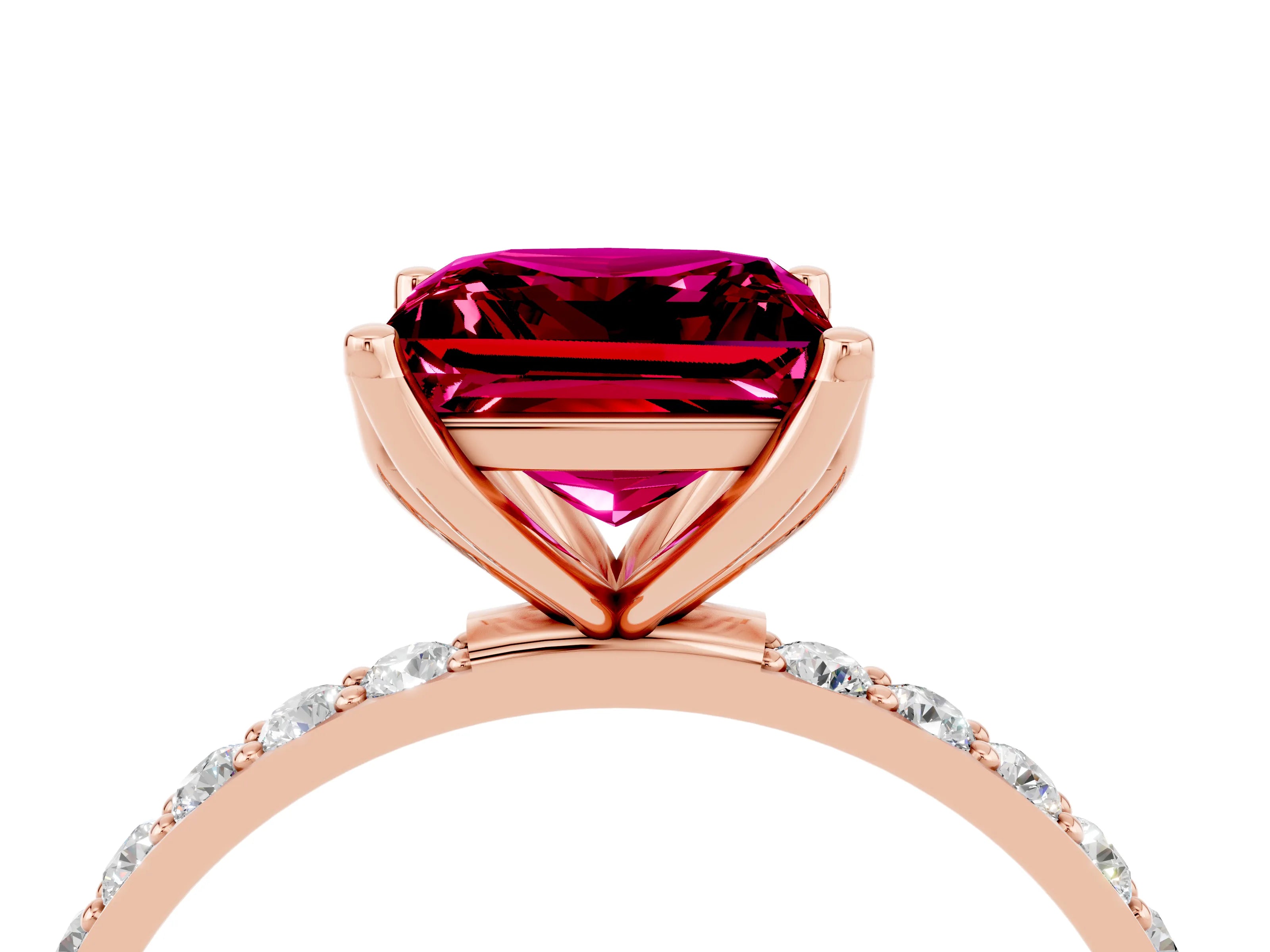 Rose gold Princess Cut Garnet Solitaire Engagement Ring with Pavé Band and Prong Setting_4