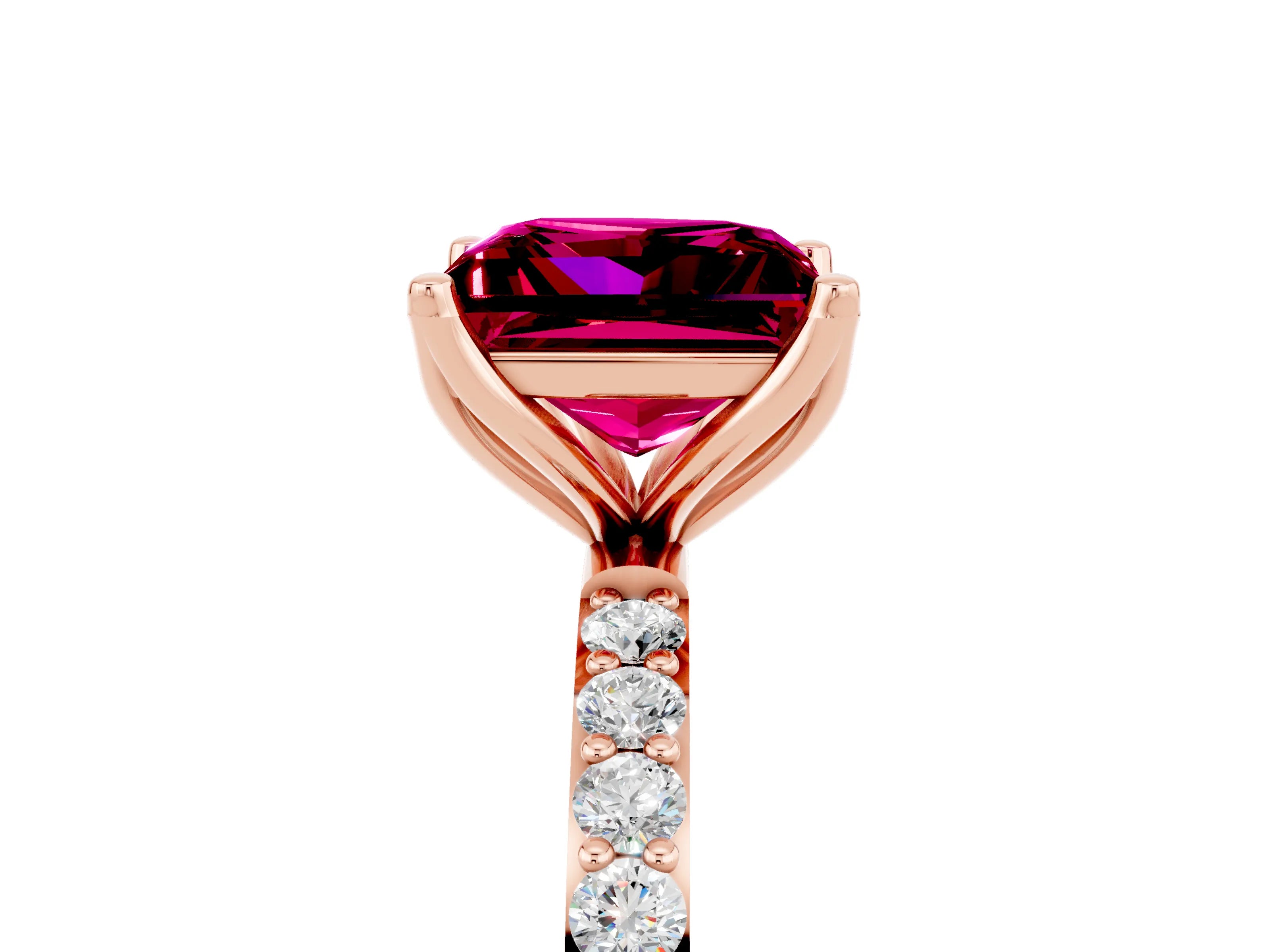Rose gold Princess Cut Garnet Solitaire Engagement Ring with Pavé Band and Prong Setting_5