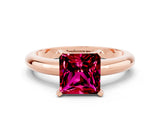 Rose gold Princess Cut Garnet Solitaire Engagement Ring with Round Band and Four-Prong Setting