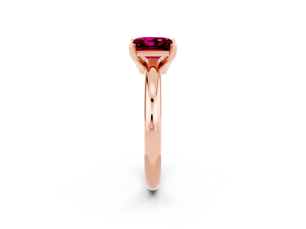 Rose gold Princess Cut Garnet Solitaire Engagement Ring with Round Band and Four-Prong Setting