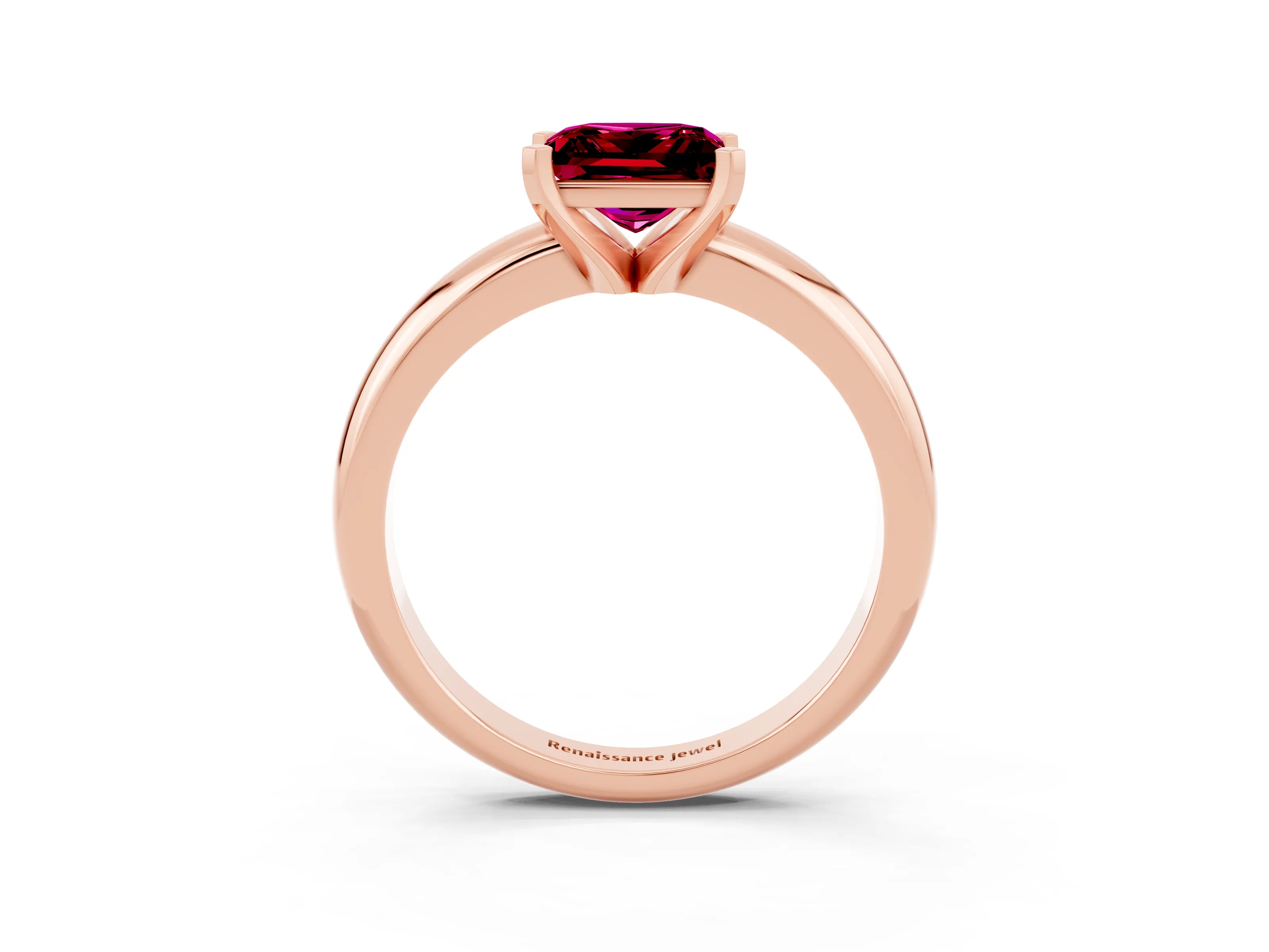 Rose gold Princess Cut Garnet Solitaire Engagement Ring with Round Band and Four-Prong Setting_3