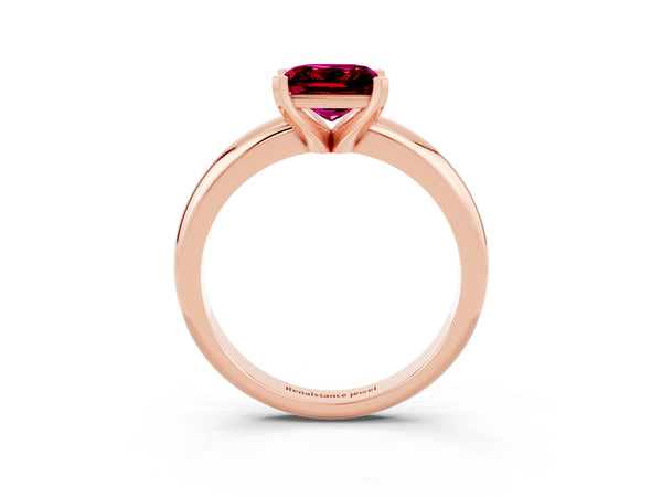 Rose gold Princess Cut Garnet Solitaire Engagement Ring with Round Band and Four-Prong Setting