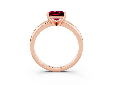 Rose gold Princess Cut Garnet Solitaire Engagement Ring with Round Band and Four-Prong Setting_3