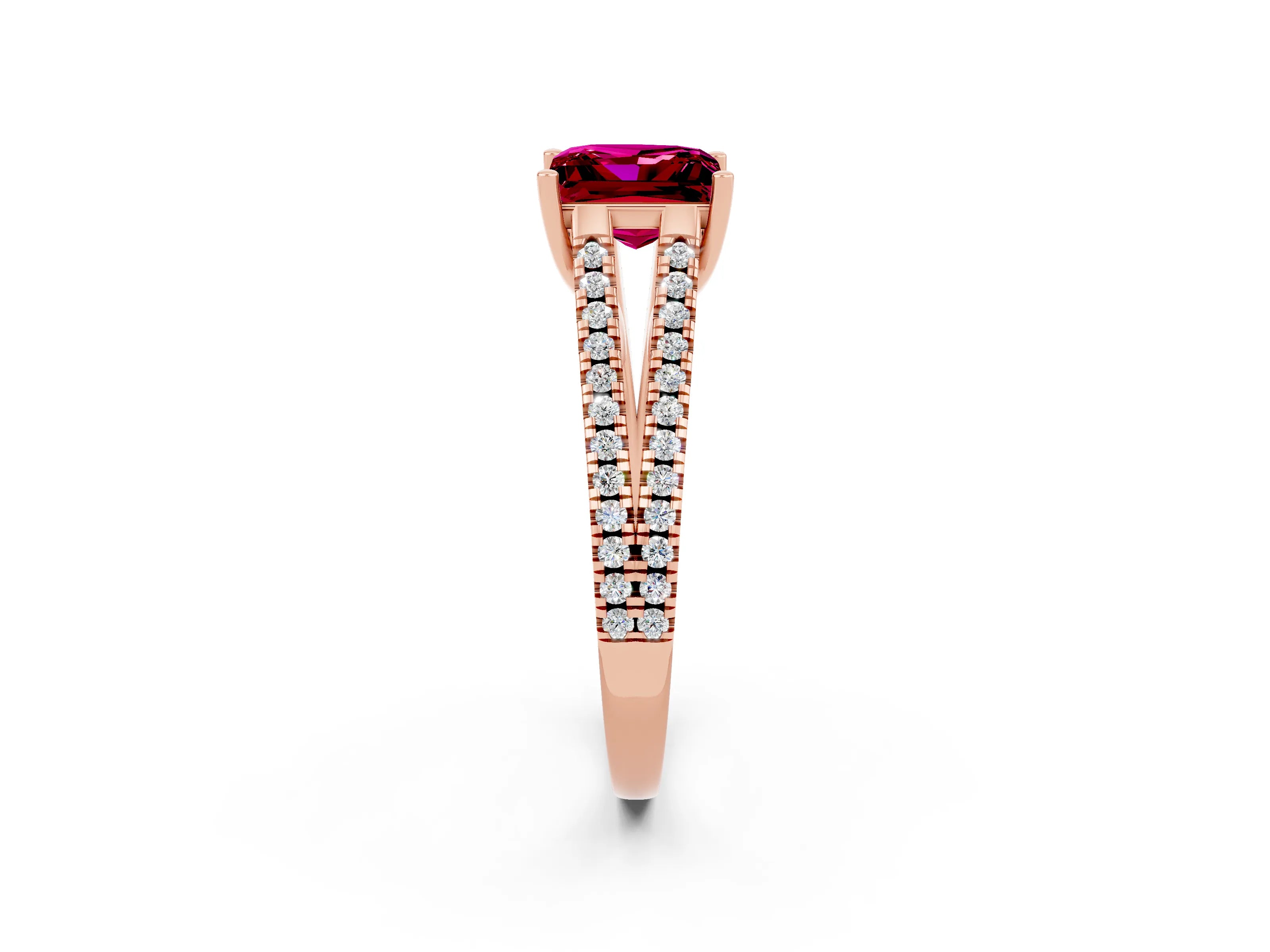 Rose gold Princess Cut Garnet Solitaire Engagement Ring with Split Shank Pavé Band_2