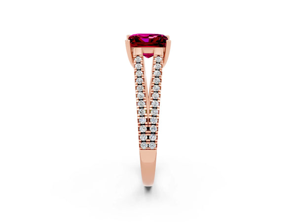 Rose gold Princess Cut Garnet Solitaire Engagement Ring with Split Shank Pavé Band