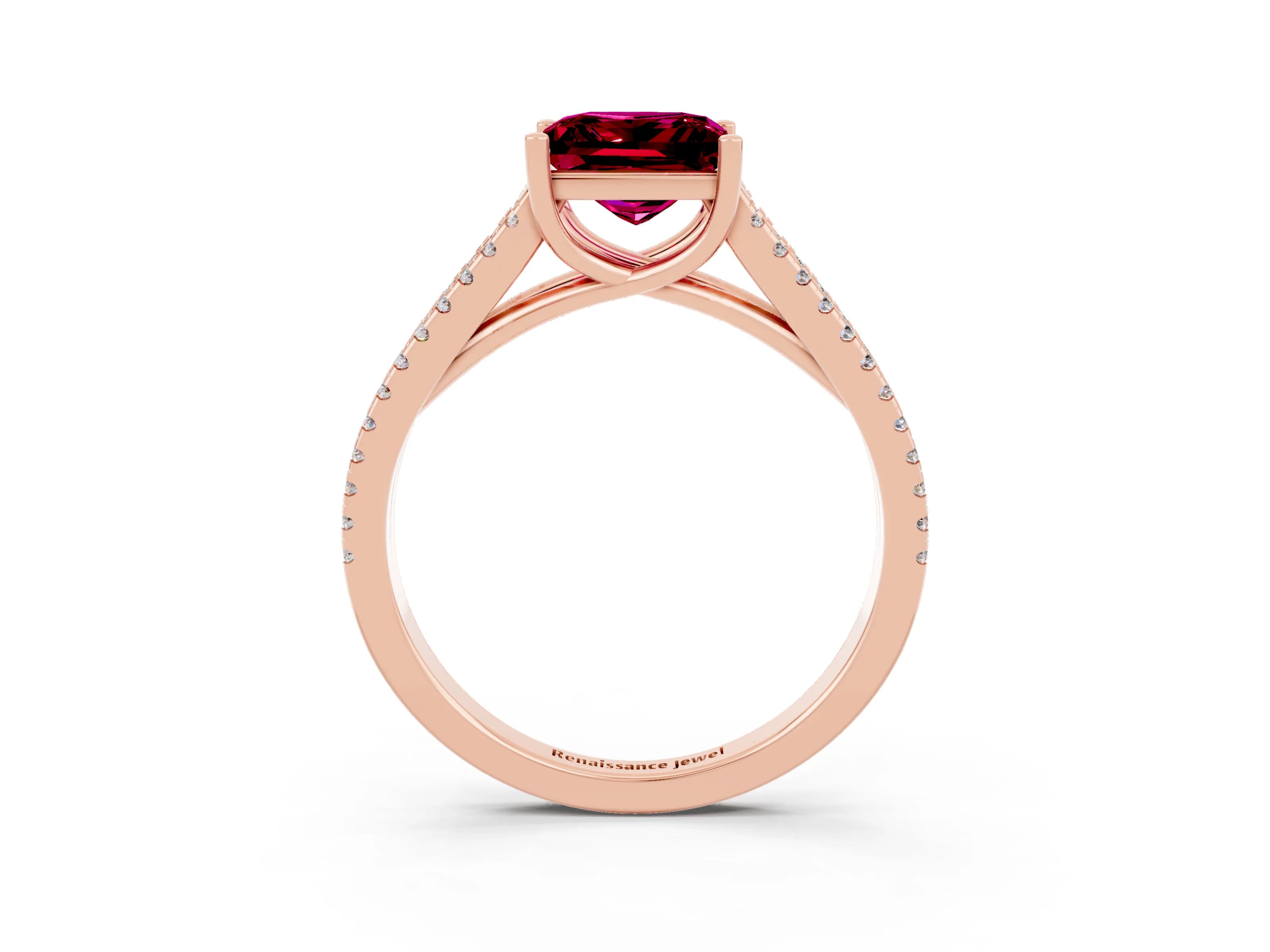 Rose gold Princess Cut Garnet Solitaire Engagement Ring with Split Shank Pavé Band_3