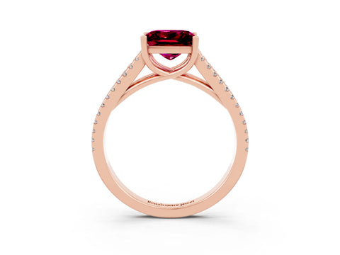 Rose gold Princess Cut Garnet Solitaire Engagement Ring with Split Shank Pavé Band_3
