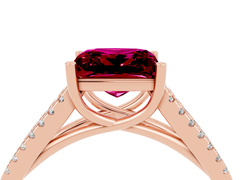 Rose gold Princess Cut Garnet Solitaire Engagement Ring with Split Shank Pavé Band_4