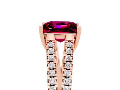 Rose gold Princess Cut Garnet Solitaire Engagement Ring with Split Shank Pavé Band_5