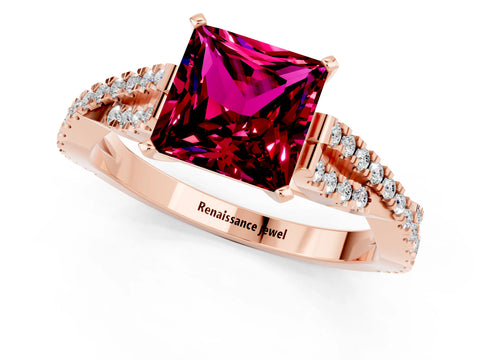 Rose gold Princess Cut Garnet Solitaire Engagement Ring with Twisted Pavé Band and Four-Prong Setting_13