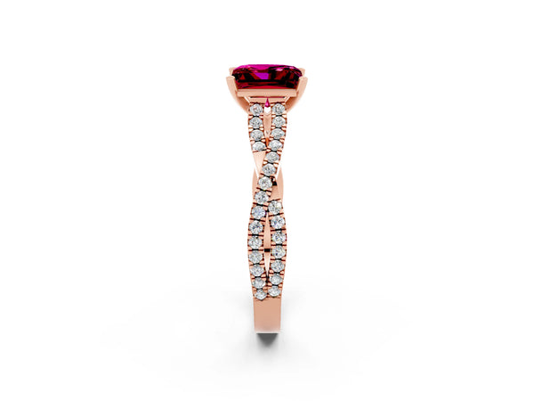 Rose gold Princess Cut Garnet Solitaire Engagement Ring with Twisted Pavé Band and Four-Prong Setting