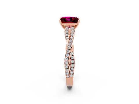 Rose gold Princess Cut Garnet Solitaire Engagement Ring with Twisted Pavé Band and Four-Prong Setting_14