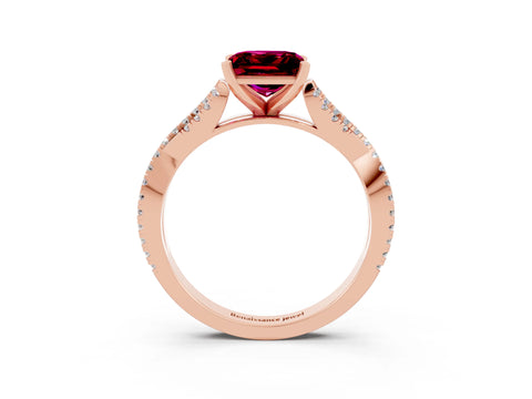 Rose gold Princess Cut Garnet Solitaire Engagement Ring with Twisted Pavé Band and Four-Prong Setting_15