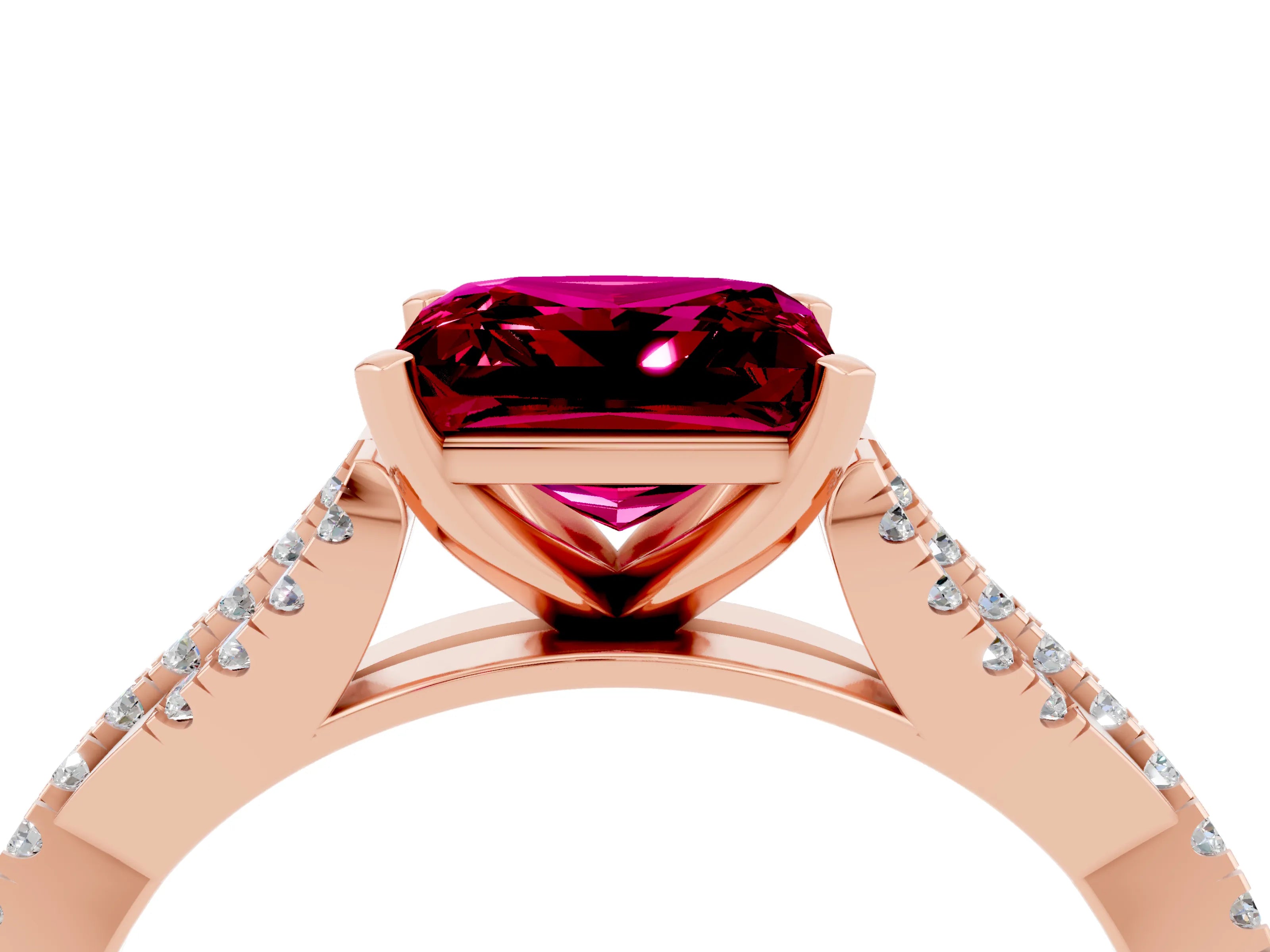 Rose gold Princess Cut Garnet Solitaire Engagement Ring with Twisted Pavé Band and Four-Prong Setting_16