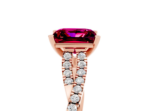 Rose gold Princess Cut Garnet Solitaire Engagement Ring with Twisted Pavé Band and Four-Prong Setting_17
