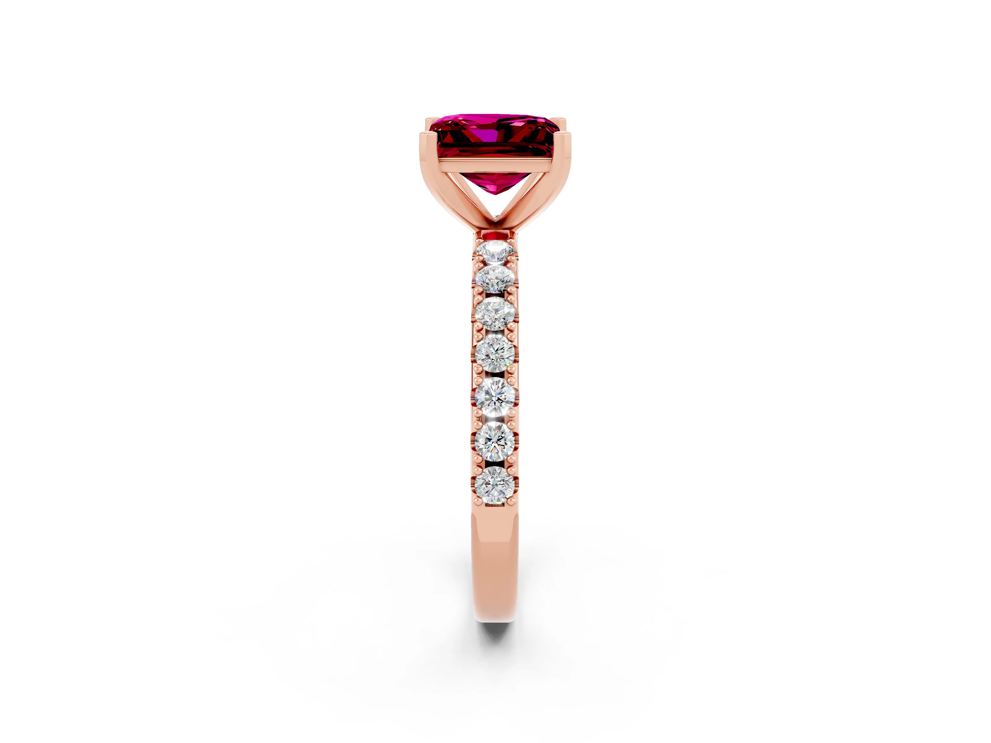 Rose gold Princess Cut Garnet Solitaire Pavé Band with Four-Prong Setting_2