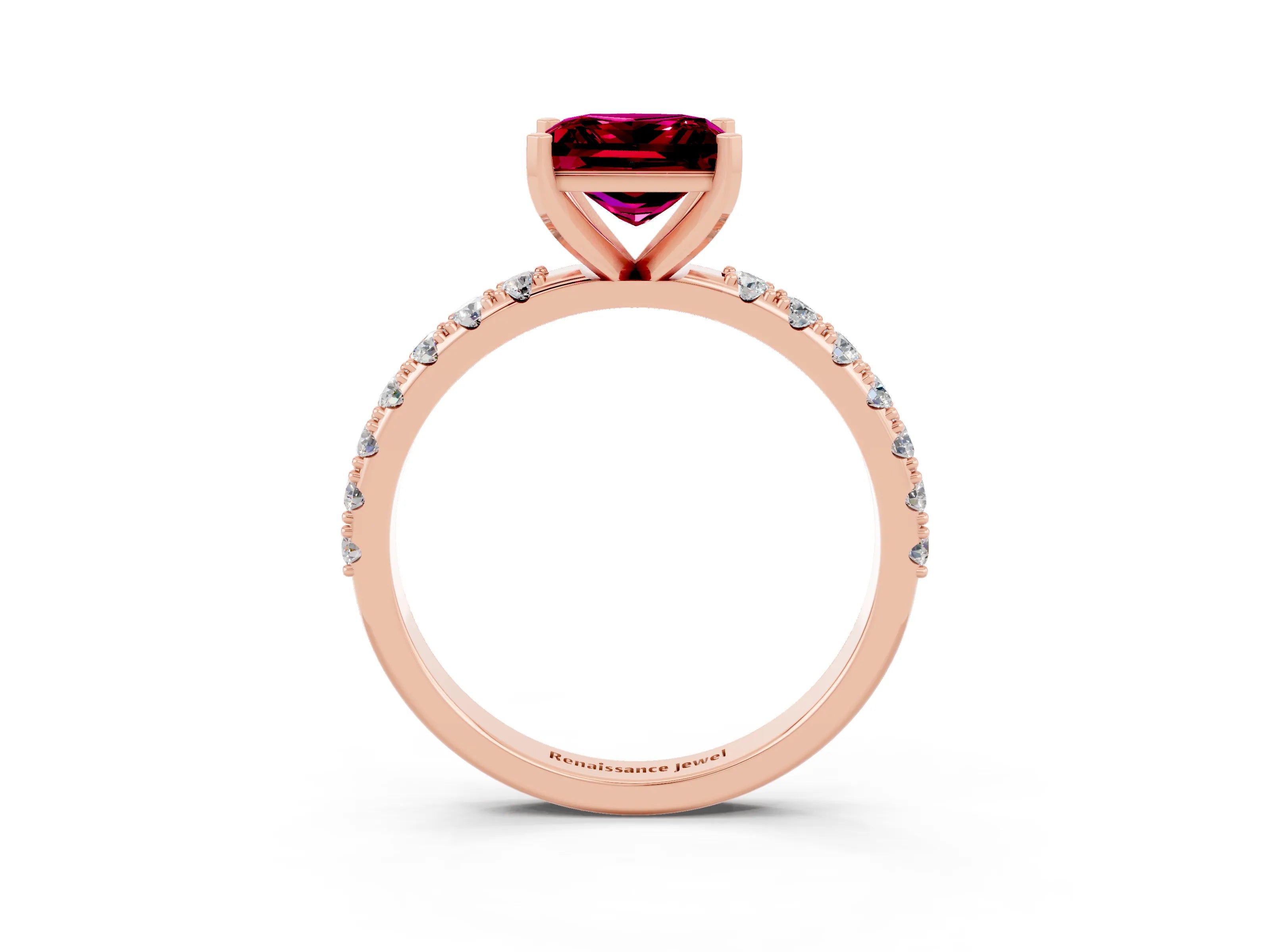 Rose gold Princess Cut Garnet Solitaire Pavé Band with Four-Prong Setting_3