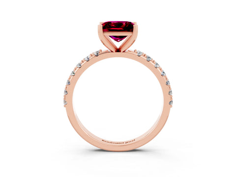 Rose gold Princess Cut Garnet Solitaire Pavé Band with Four-Prong Setting_3