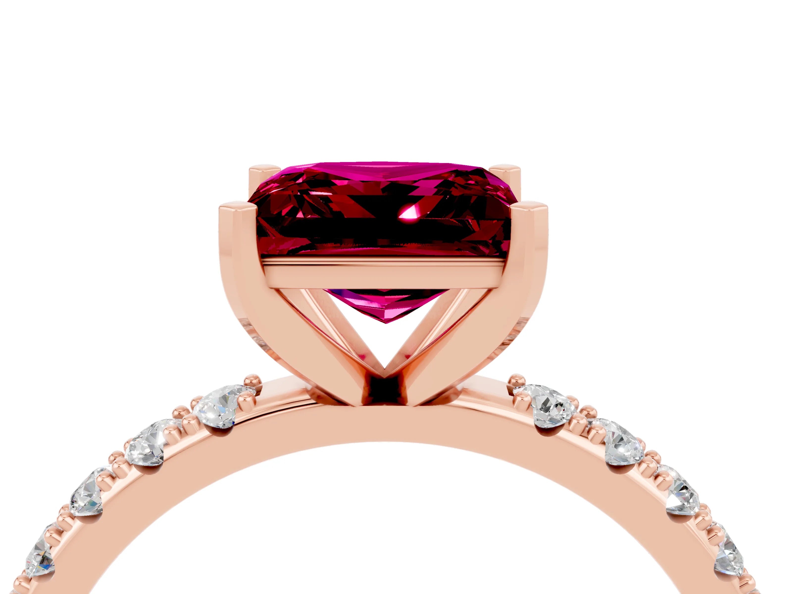 Rose gold Princess Cut Garnet Solitaire Pavé Band with Four-Prong Setting_4
