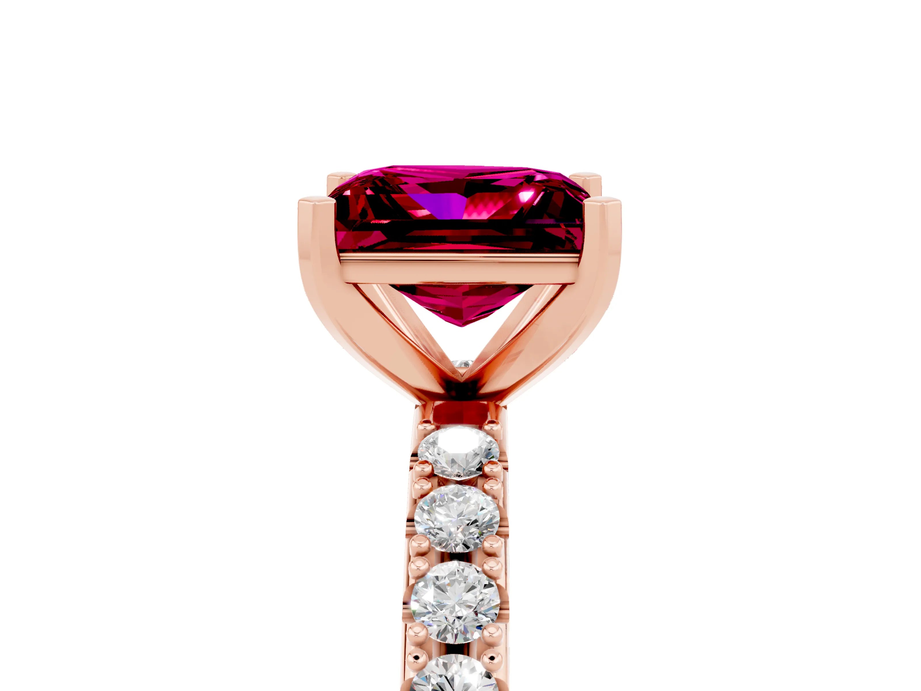 Rose gold Princess Cut Garnet Solitaire Pavé Band with Four-Prong Setting_5