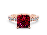 Rose gold Princess Cut Garnet Solitaire Pavé Engagement Ring with Round Band and Prong Setting_12