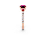 Rose gold Princess Cut Garnet Solitaire Pavé Engagement Ring with Round Band and Prong Setting_14