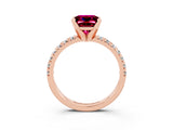Rose gold Princess Cut Garnet Solitaire Pavé Engagement Ring with Round Band and Prong Setting_15