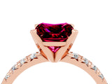 Rose gold Princess Cut Garnet Solitaire Pavé Engagement Ring with Round Band and Prong Setting_16
