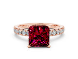 Rose gold Princess Cut Garnet Solitaire Pavé Engagement Ring with Round Band and Prong Setting_66