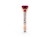 Rose gold Princess Cut Garnet Solitaire Pavé Engagement Ring with Round Band and Prong Setting_68