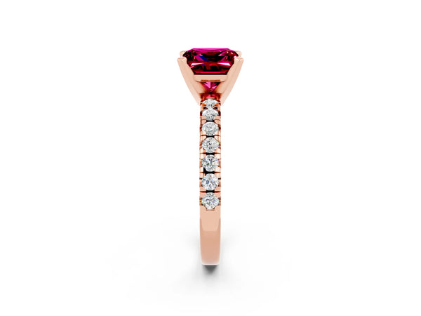 Rose gold Princess Cut Garnet Solitaire Pavé Engagement Ring with Round Band and Prong Setting