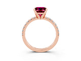 Rose gold Princess Cut Garnet Solitaire Pavé Engagement Ring with Round Band and Prong Setting_69