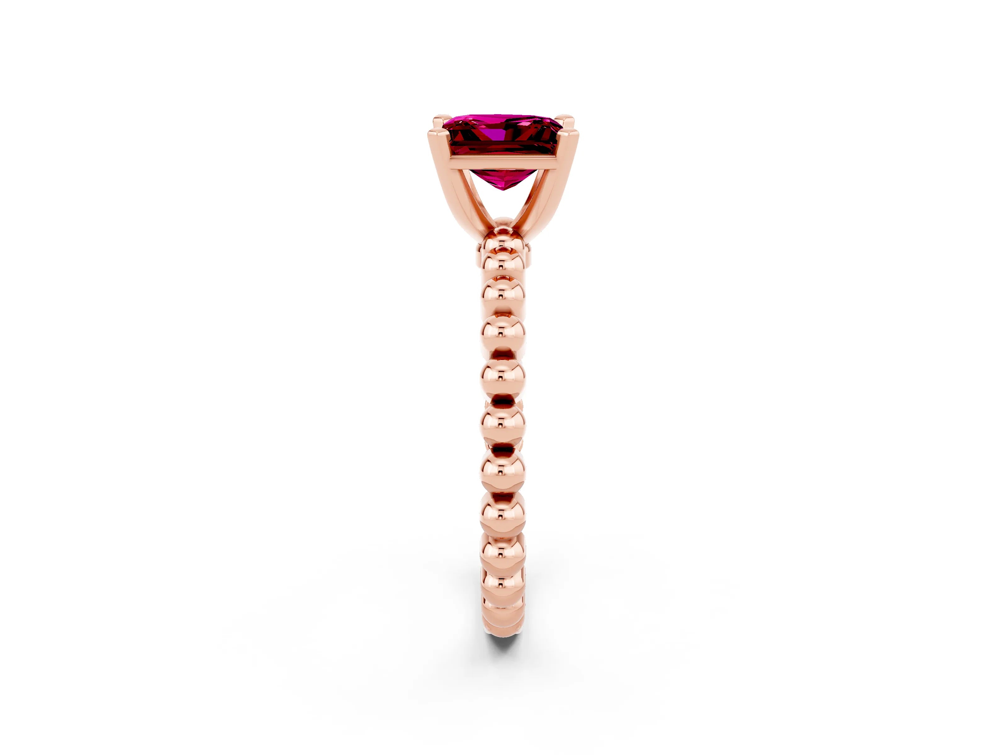 Rose gold Princess Cut Garnet Solitaire Ring with Beaded Band and Prong Setting_2