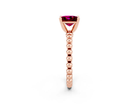 Rose gold Princess Cut Garnet Solitaire Ring with Beaded Band and Prong Setting_2