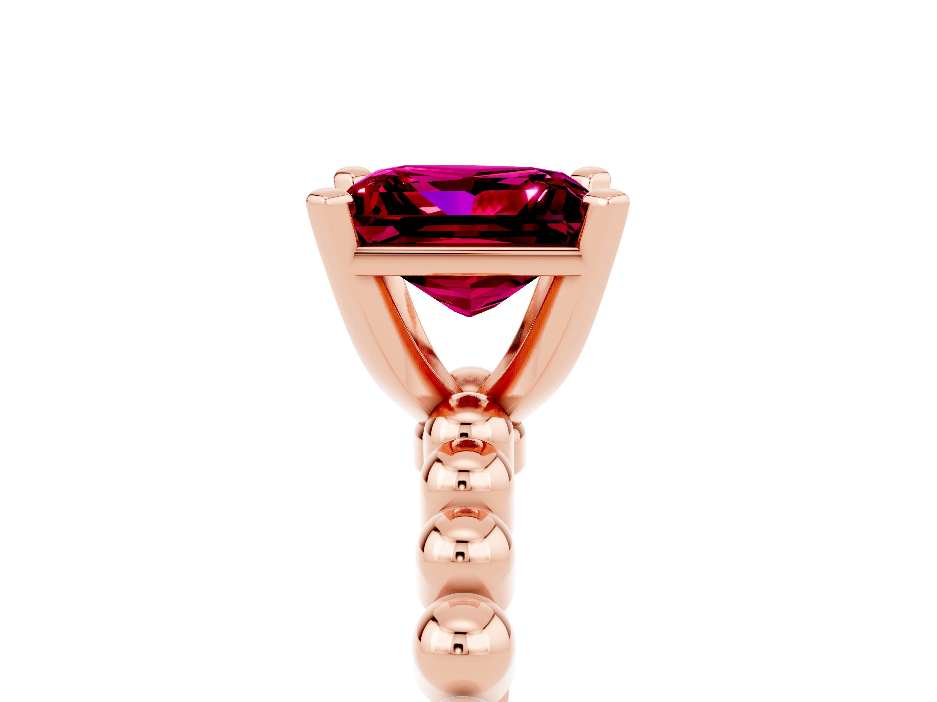 Rose gold Princess Cut Garnet Solitaire Ring with Beaded Band and Prong Setting_5