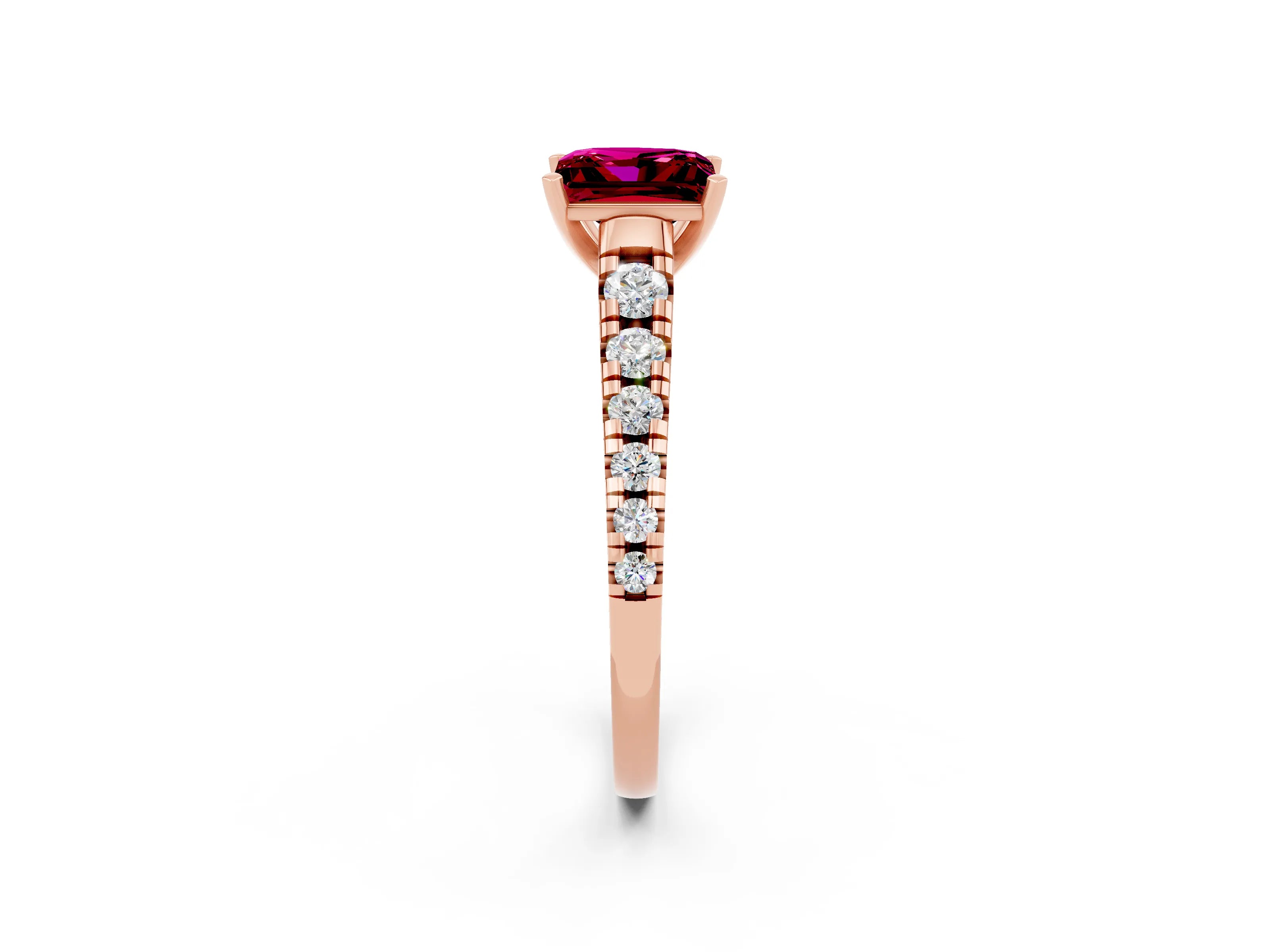 Rose gold Princess Cut Garnet Solitaire Ring with Cathedral Setting and Pavé Band_2