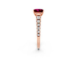 Rose gold Princess Cut Garnet Solitaire Ring with Cathedral Setting and Pavé Band_2