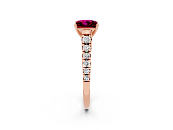 Rose gold Princess Cut Garnet Cathedral Solitaire Ring with Round  Pavé Band