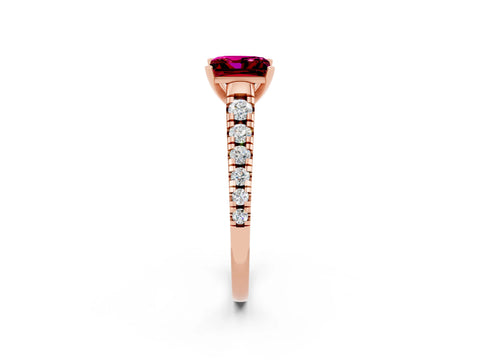 Rose gold Princess Cut Garnet Solitaire Ring with Cathedral Setting and Pavé Band_2