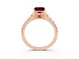 Rose gold Princess Cut Garnet Solitaire Ring with Cathedral Setting and Pavé Band_3
